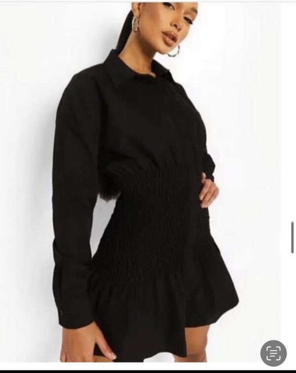 Boohoo black gathered ruched shirt dress