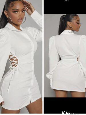 Shein white lace up side shirt dress 12/14