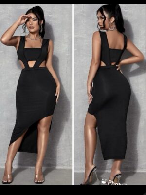 Shein asymmetric cut out black sexy dress
