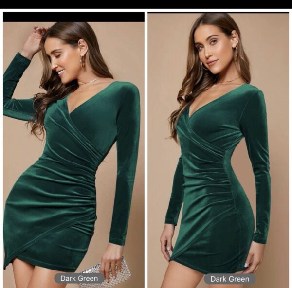 SHEIN  plus velvet wrap ruched bodycon dress in green
