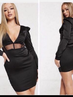 ASOS bodycon mesh dress in black satin