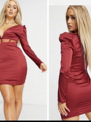 Asos satin mesh burgundy/red dress