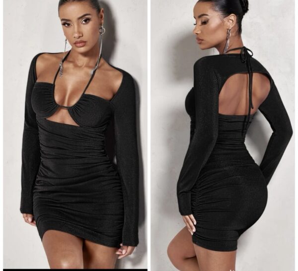 Shein front bra glitter dress in black