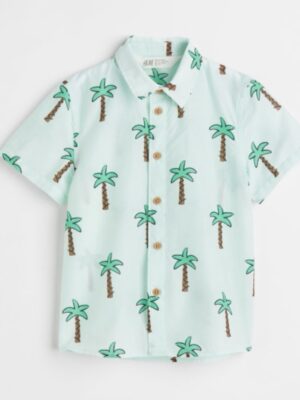 H&M light green palm tree buttoned shirt kid boys
