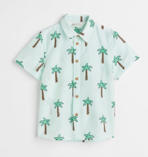 H&M light green palm tree buttoned shirt kid boys