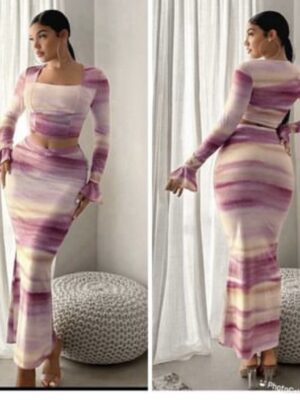 shein tie & dye skirt two set pieces in purple and cream