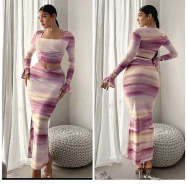 shein tie & dye skirt two set pieces in purple and cream