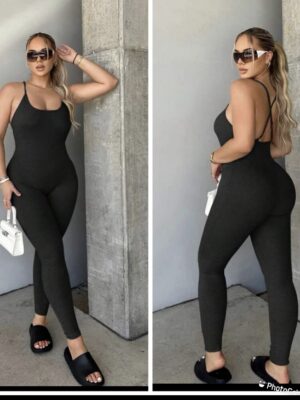 shein criss cross back jumpsuit in black