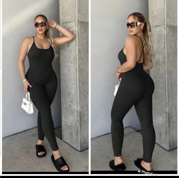 shein criss cross back jumpsuit in black