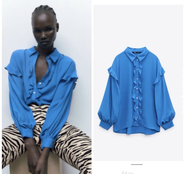 Zara solid oversized frill blouse in blue