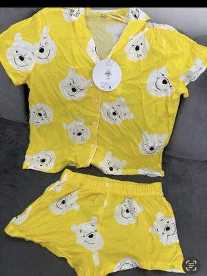 Primark yellow cute pj short set with cartoon character 8/10