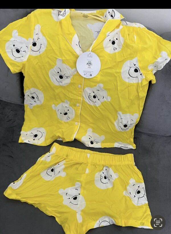 Primark yellow cute pj short set with cartoon character 8/10