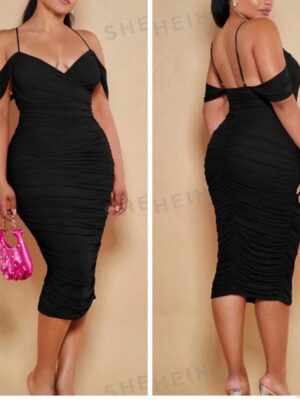 Shein plus cold shoulder ruched bestseller bodycon dress in black