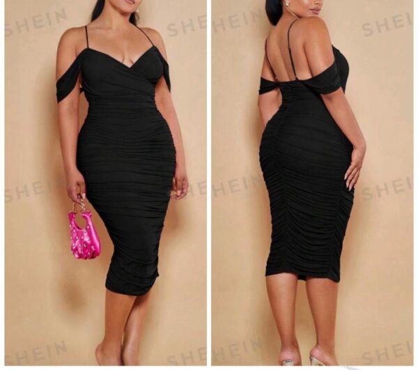Shein plus cold shoulder ruched bestseller bodycon dress in black
