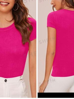 Shein pink solid fitted Tshirt top 12/14