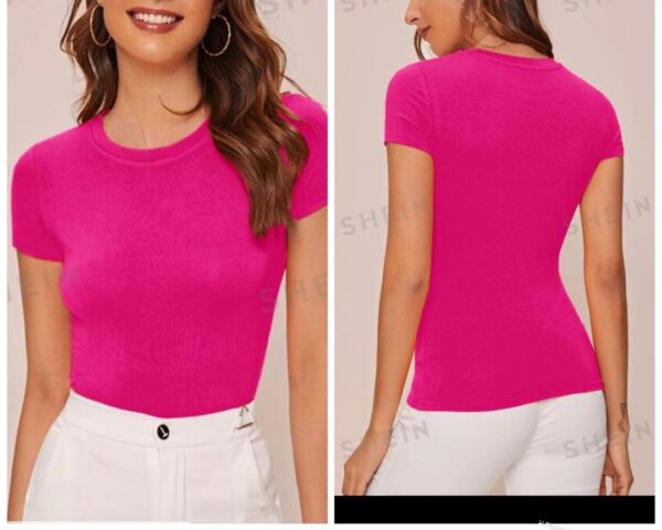Shein pink solid fitted Tshirt top 12/14