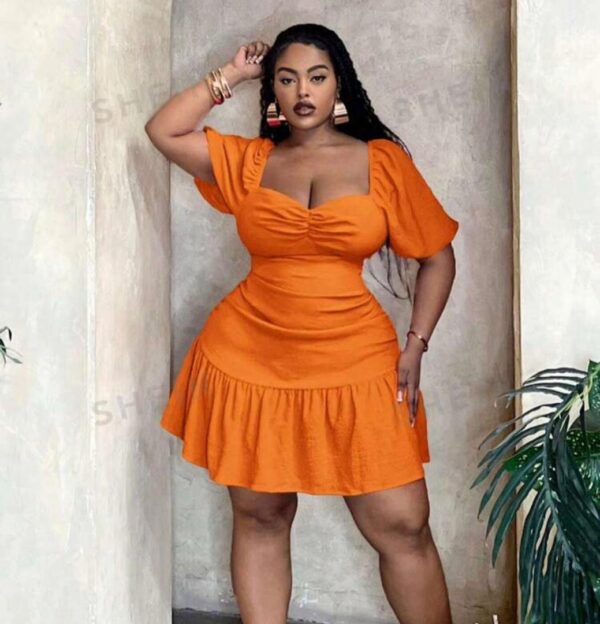 Shein  cute plus gathered orange ruffle dress 16