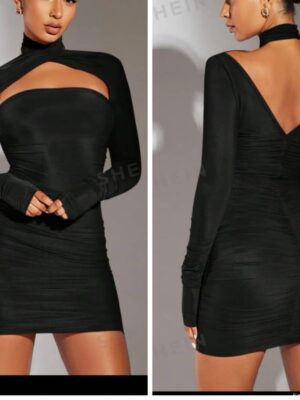 Shein tie neck cut out bodycon dress in black 12/14