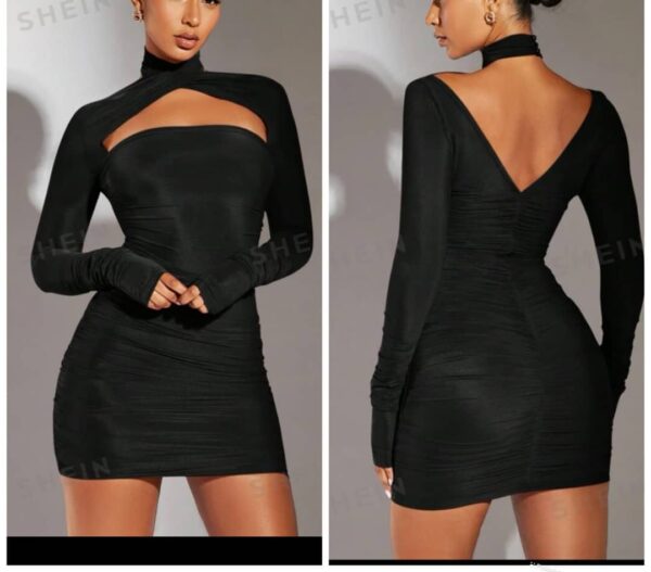 Shein tie neck cut out bodycon dress in black 12/14