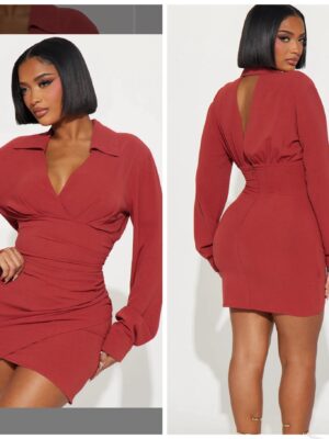 Fashionnova collar mini dress in rust