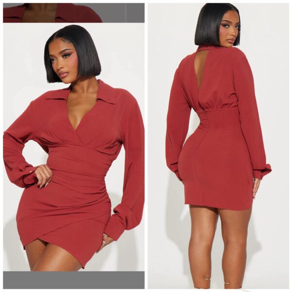 Fashionnova collar mini dress in rust
