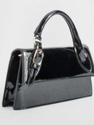 Boohoo patent mini top handle bag in black