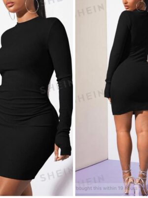 Shein mock neck long sleeve hawt thick dress in black 12/14