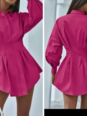 Shein button front pleated shirt dress in hot pink 12/14