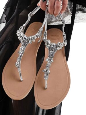 Asos solid embellished flat sandals in silver