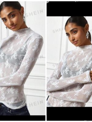Shein sheer lace top in white 12/14