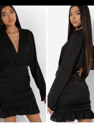 Boohoo plus black long sleeve ruffle dress 14/16