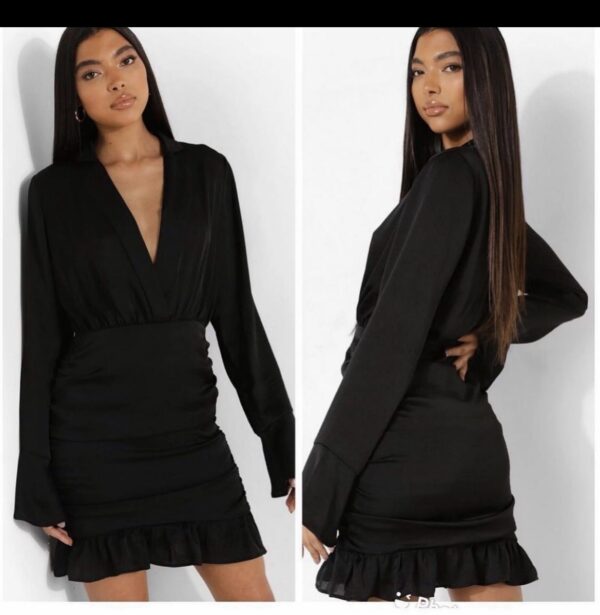 Boohoo plus black long sleeve ruffle dress 14/16