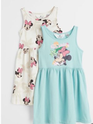 H&M pink jersey girl Mickey mouse blue 'made of sunshine ' dress kids