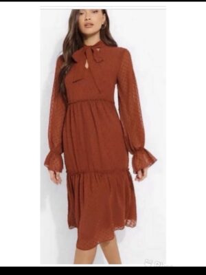 Boohoo sheer dress in orange 12/14