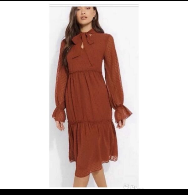Boohoo sheer dress in orange 12/14