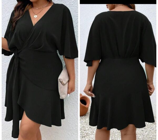 Shein batwing solid sleeve ruffle wrap in black 18