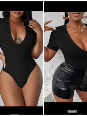 Shein solid short sleeve bodysuit in black 12/14