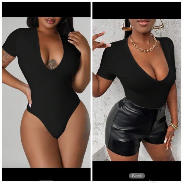Shein solid short sleeve bodysuit in black 12/14