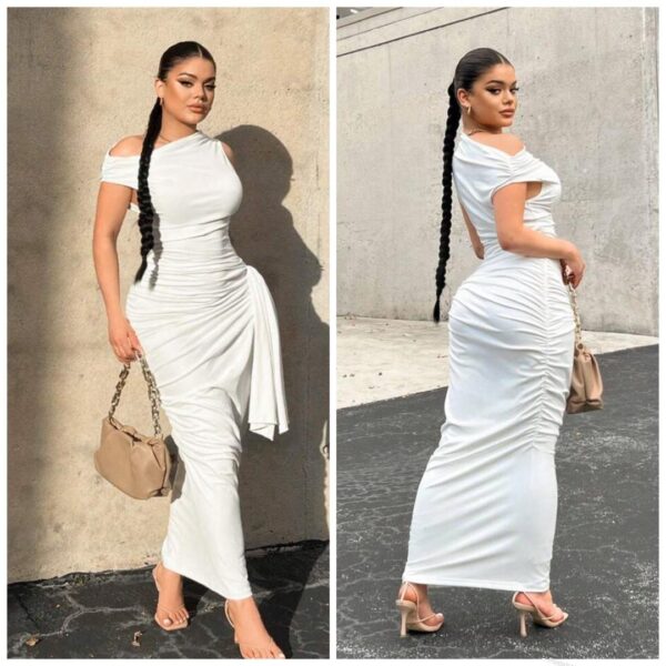 Shein off shoulder drape side ruched bodycon side dress in white 12/14