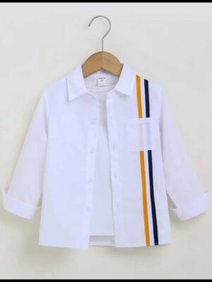 shein white yellow & navy blue lined pocket shirt boy kids