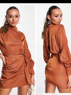ASOS design mini tie dress in rust 12