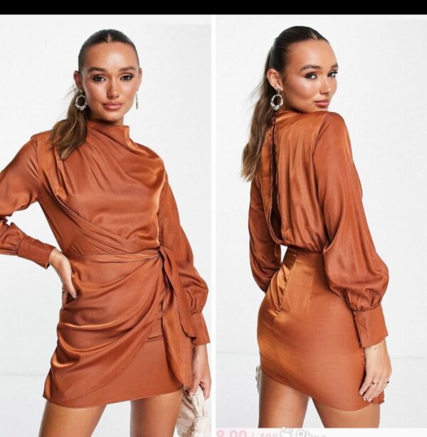 ASOS design mini tie dress in rust 12