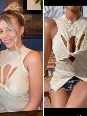 Shein front cut out twist sweater top in cream