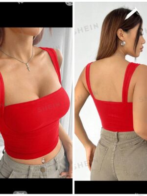 Shein solid wide strap cami crop top in red 12/14