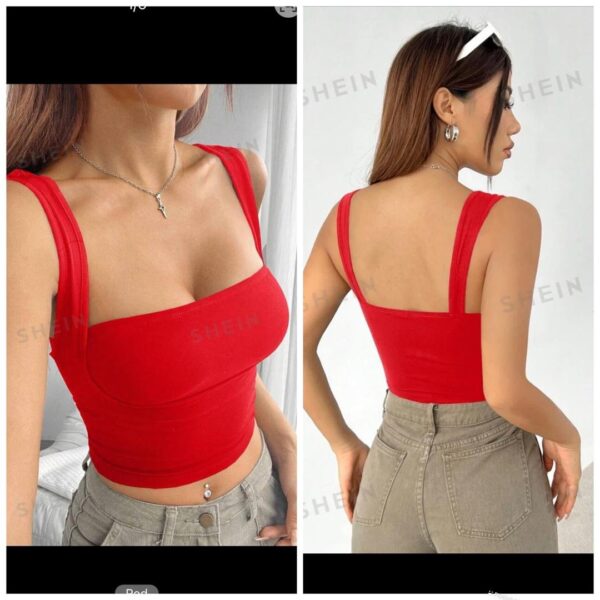 Shein solid wide strap cami crop top in red 12/14