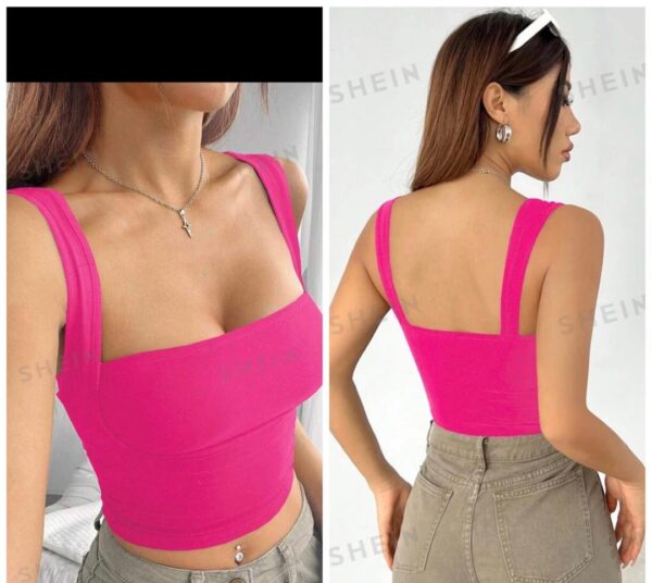 Shein solid wide strap crop top in pink 12/14
