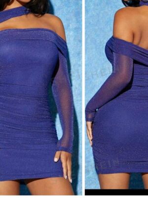 Shein Assymetric glitter one shoulder dress in  light blue petite 12/14