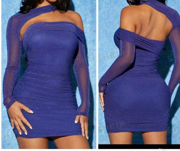Shein Assymetric glitter one shoulder dress in  light blue petite 12/14