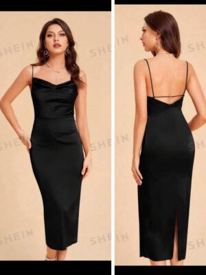 Shein classy drape cami satin dinner dress in black 12/14