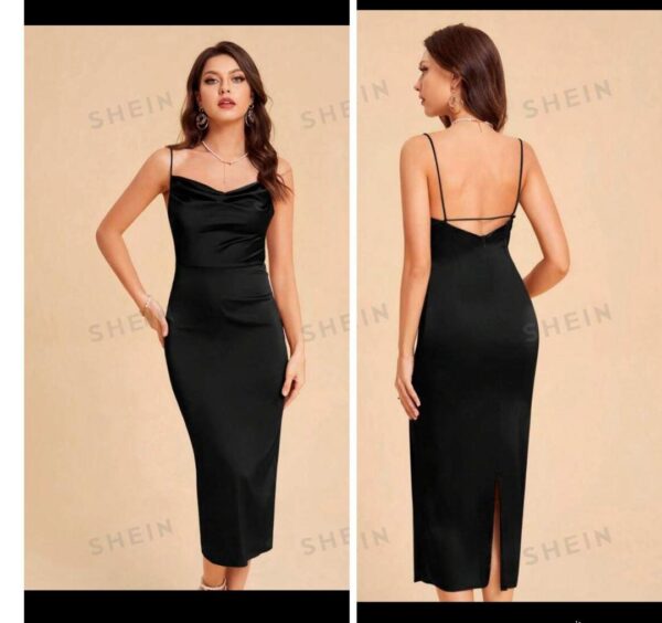 Shein classy drape cami satin dinner dress in black 12/14